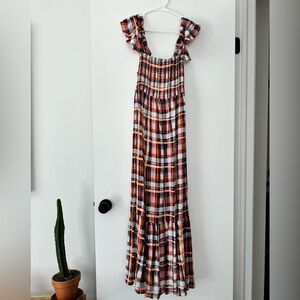 Anthropologie Plaid Fall Babydoll A-line Ruffled Maxi Dress